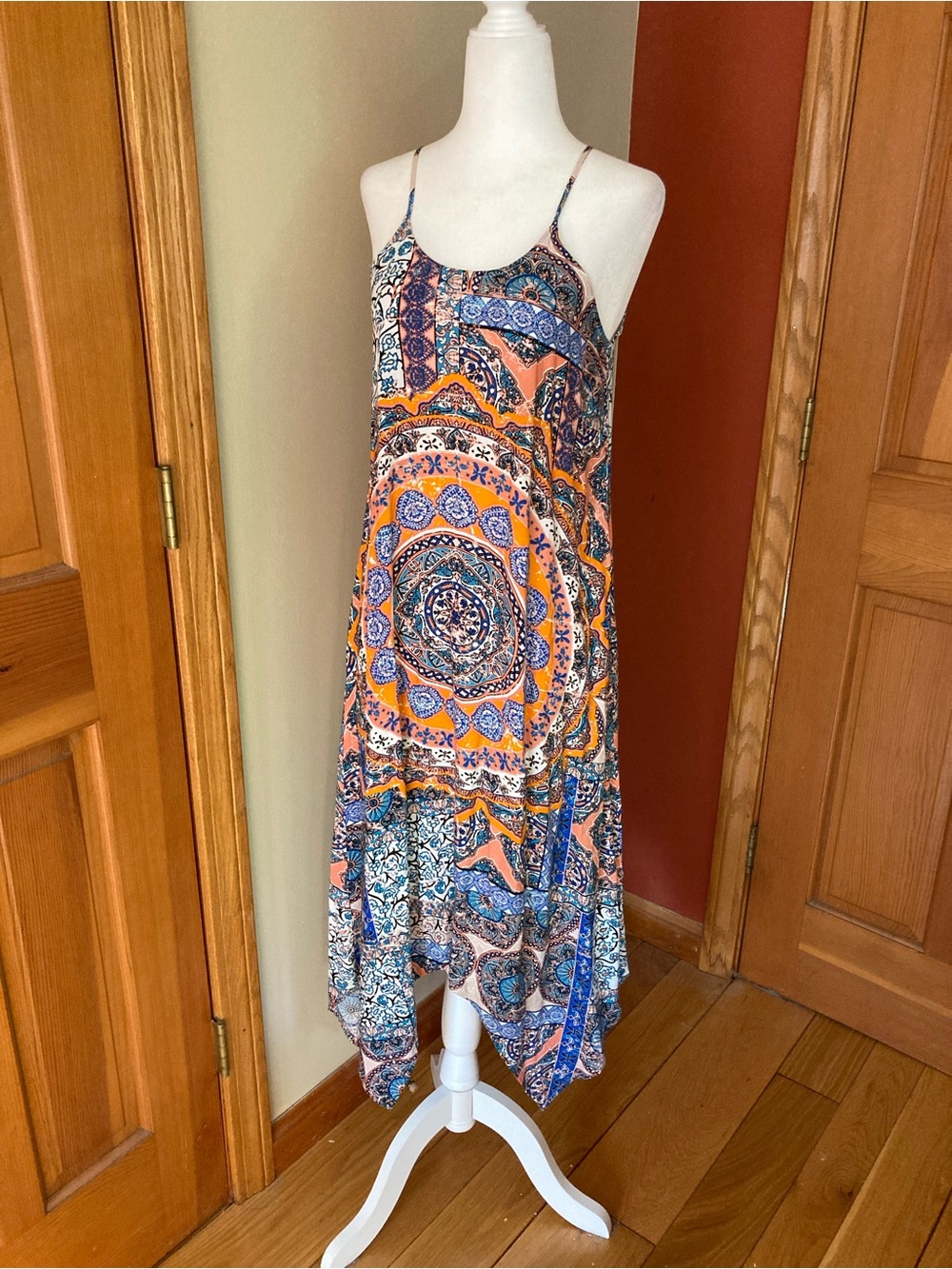 Alya Boho Paisley Handkerchief Maxi Dress Rayon Francesca’s 2010s